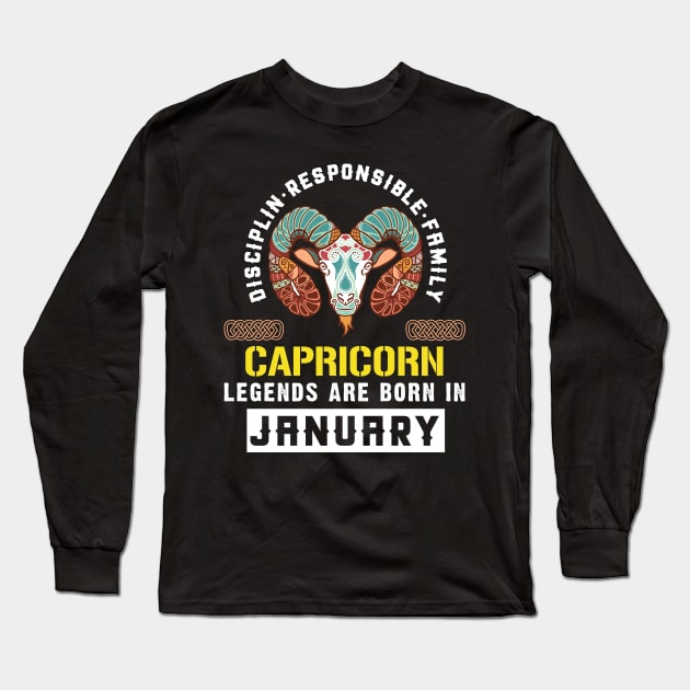 Zodiac Capricorn: Born In January Long Sleeve T-Shirt by POD Anytime